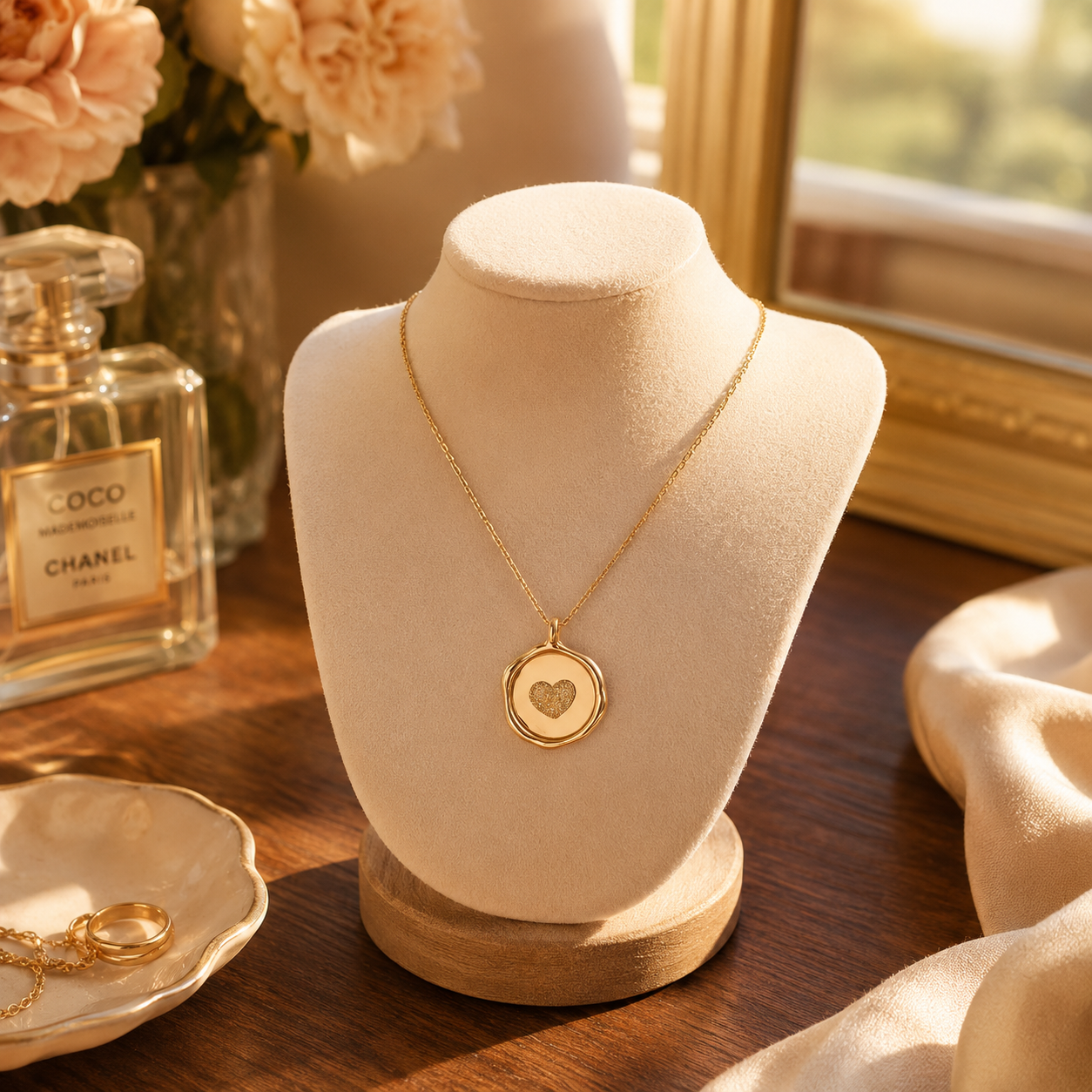 Custom stamp necklace in gold with engraved heart fingerprint - Anthology Jewelry Company