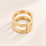 Custom Thin Double Ring glamour photo - gold double band ring showing rear connector and open interior Anthology Jewelry