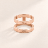 Custom Thin Double Ring rose gold hero photo - double band ring with handwritten Nora and Mae Anthology Jewelry