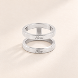 Custom Thin Double Ring silver hero photo - double band ring with handwritten Nora and Mae Anthology Jewelry