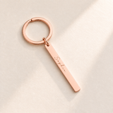 Custom Vertical Bar Keychain rose gold hero photo - Sophie handwriting engraving Anthology Jewelry