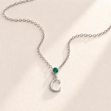 Custom Vertical Birthstone Initial Necklace may silver birthstone photo - round inline stone with hanging serif C Anthology Jewelry