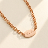 Custom Vintage Link Necklace rose gold pendant close up - engraved rose gold vintage chain necklace Anthology Jewelry
