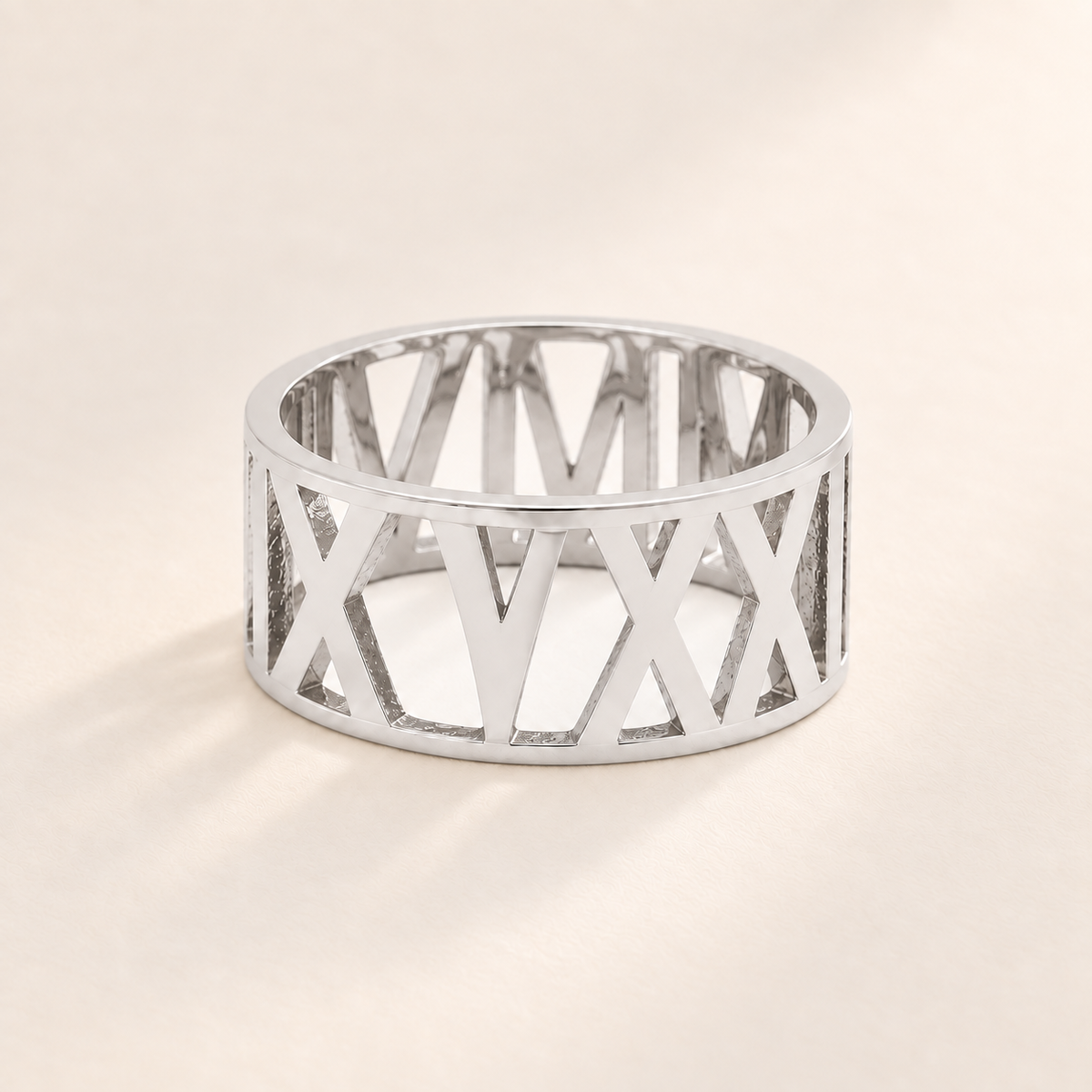 Custom Wide Cut Out Ring silver hero photo - 11 mm openwork Roman numeral band Anthology Jewelry