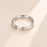 Custom Date & Name Birthstone Stacking Ring, November Citrine, Silver finish. Illustrative product rendering; natural gemstone colors may vary.