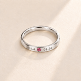 Custom Date & Name Birthstone Stacking Ring, October Tourmaline, Silver finish. Illustrative product rendering; natural gemstone colors may vary.
