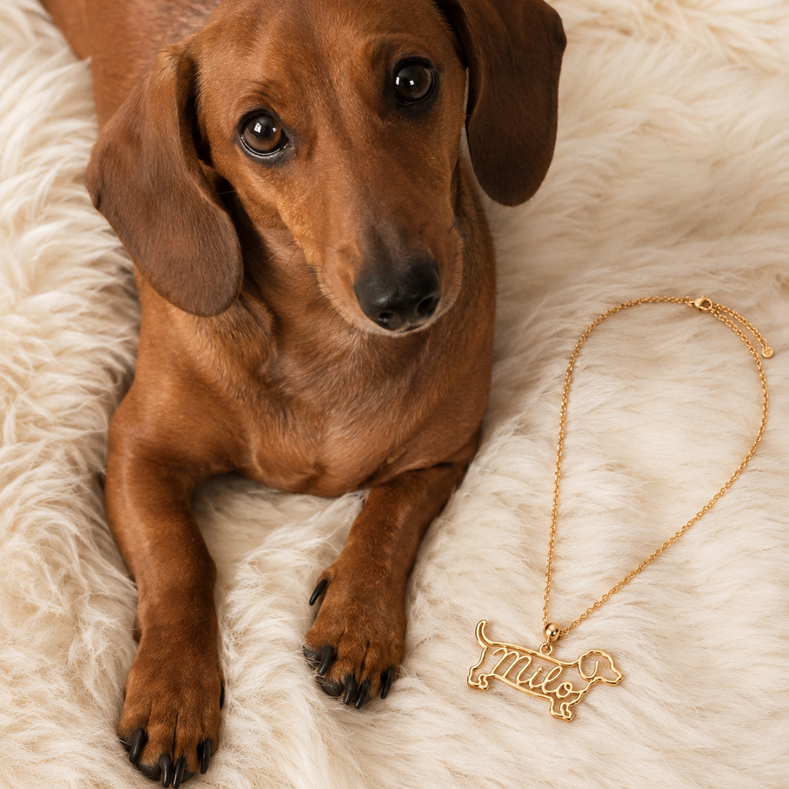 Custom dog necklace with name square product photo - personalized pet jewelry Anthology