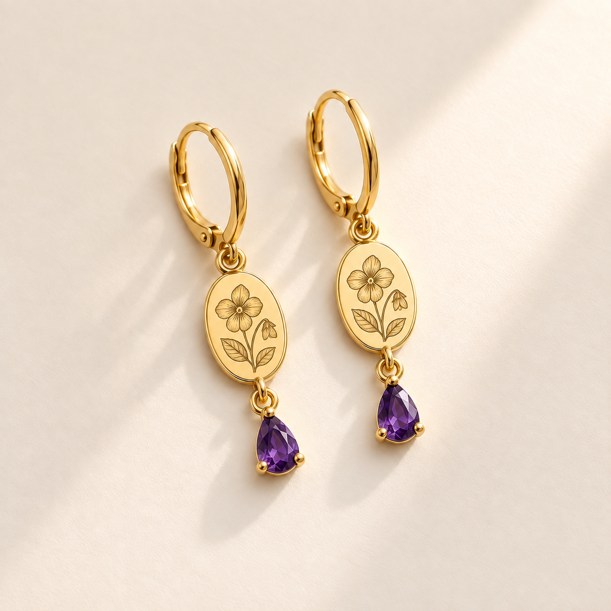 Custom Birth Flower & Birthstone Drop Earrings - Anthology Jewelry Company