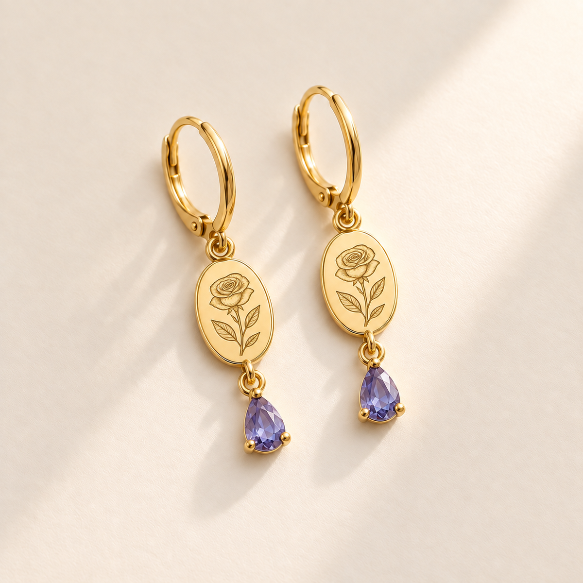 Custom Birth Flower & Birthstone Drop Earrings - Anthology Jewelry Company