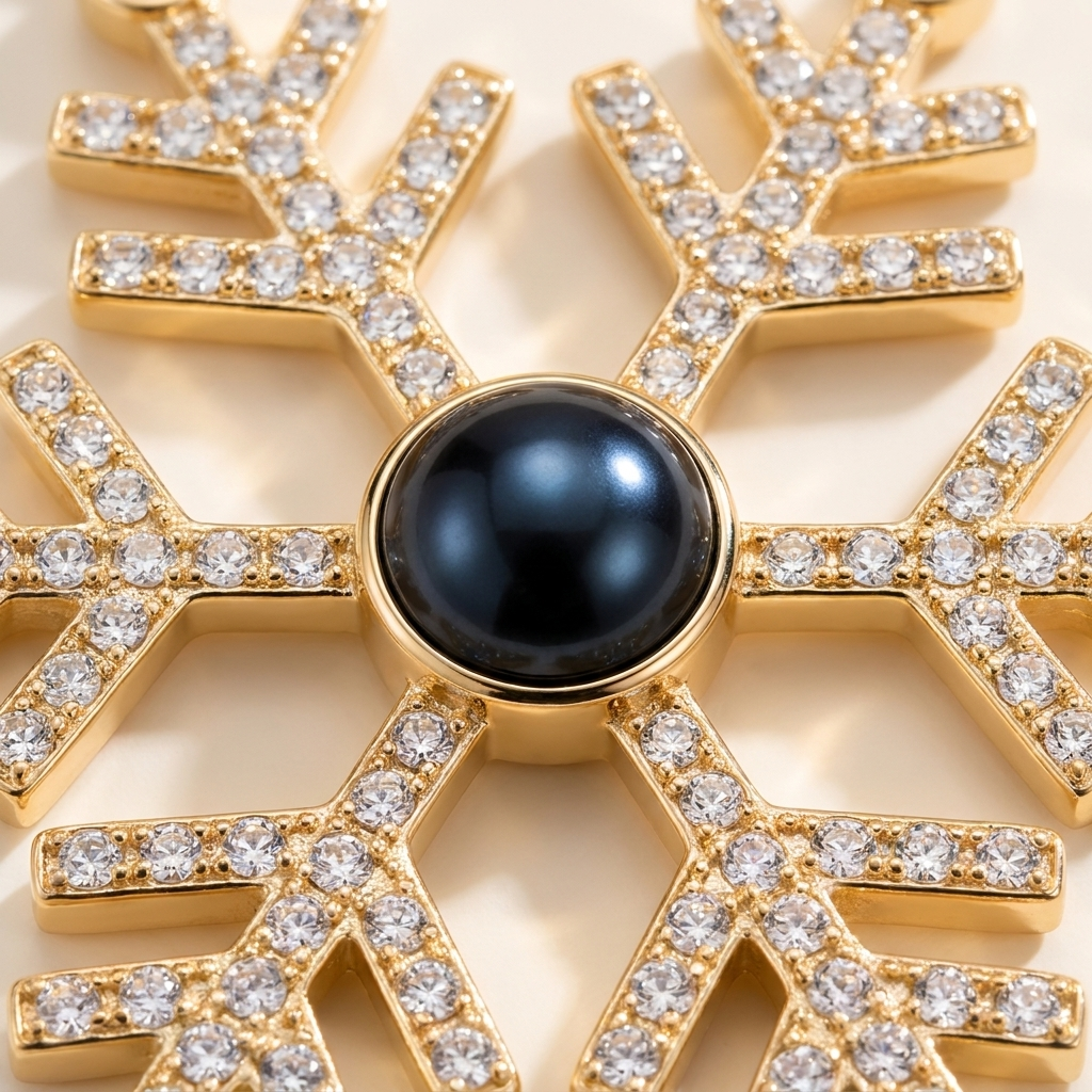 Limited Edition 2026 Snowflake Photo Ornament detail photo - close-up of pave crystals and photo projection stone Anthology Jewelry