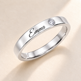 Name Ring with Birthstone (Classic Band) variant photo - silver april birthstone and Emma engraving Anthology Jewelry