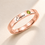 Name Ring with Birthstone (Classic Band) variant photo - rose gold august birthstone and Emma engraving Anthology Jewelry