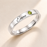 Name Ring with Birthstone (Classic Band) variant photo - silver august birthstone and Emma engraving Anthology Jewelry