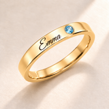 Name Ring with Birthstone (Classic Band) variant photo - gold December Blue Topaz and Emma engraving Anthology Jewelry