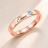 Name Ring with Birthstone (Classic Band) variant photo - rose gold December Blue Topaz and Emma engraving Anthology Jewelry