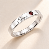 Name Ring with Birthstone (Classic Band) variant photo - silver january birthstone and Emma engraving Anthology Jewelry