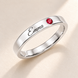 Name Ring with Birthstone (Classic Band) variant photo - silver july birthstone and Emma engraving Anthology Jewelry