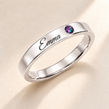 Name Ring with Birthstone (Classic Band) variant photo - silver june birthstone and Emma engraving Anthology Jewelry