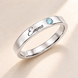 Name Ring with Birthstone (Classic Band) variant photo - silver march birthstone and Emma engraving Anthology Jewelry
