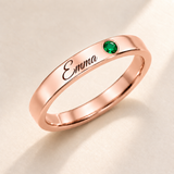 Name Ring with Birthstone (Classic Band) variant photo - rose gold may birthstone and Emma engraving Anthology Jewelry