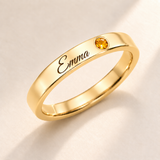 Name Ring with Birthstone (Classic Band) variant photo - gold november birthstone and Emma engraving Anthology Jewelry