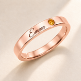 Name Ring with Birthstone (Classic Band) variant photo - rose gold november birthstone and Emma engraving Anthology Jewelry