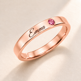 Name Ring with Birthstone (Classic Band) variant photo - rose gold october birthstone and Emma engraving Anthology Jewelry