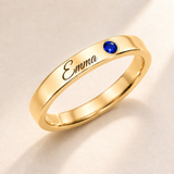 Name Ring with Birthstone (Classic Band) variant photo - gold september birthstone and Emma engraving Anthology Jewelry