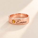 Custom Wide Band Name Ring with Birthstone variant photo - rose gold November Citrine birthstone and Emma engraving Anthology Jewelry