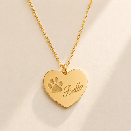 Paw Print Heart Necklace lifestyle photo - personalized pet memorial pendant Anthology Jewelry