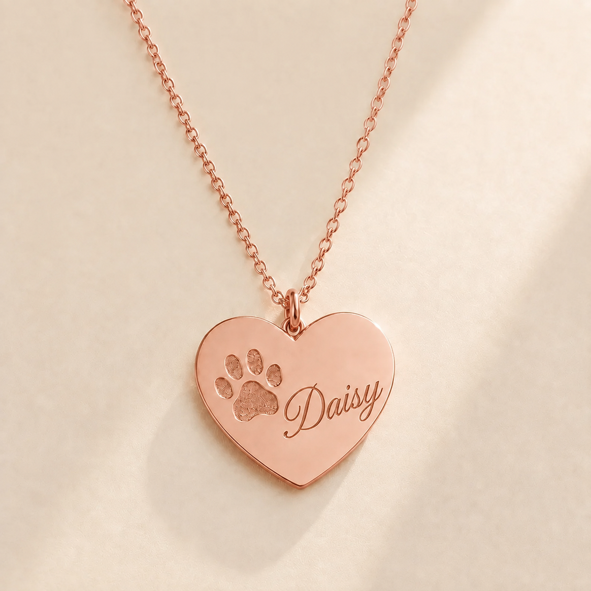 Paw Print Heart Necklace alternate angle detail - personalized pet memorial pendant Anthology Jewelry