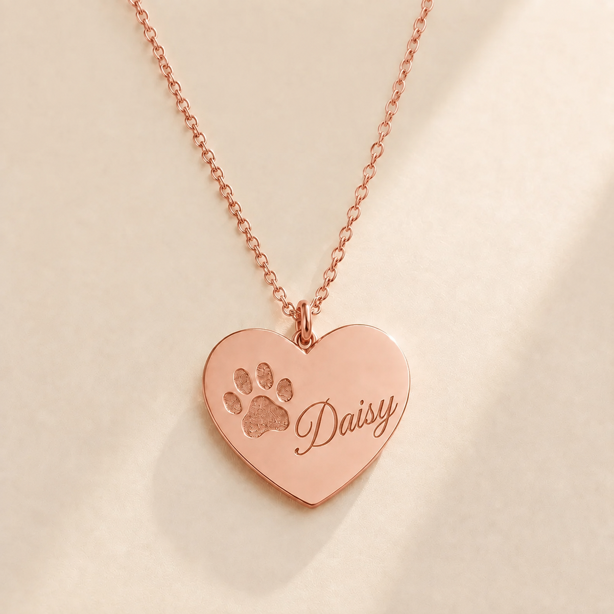 Paw Print Heart Necklace alternate angle detail - personalized pet memorial pendant Anthology Jewelry