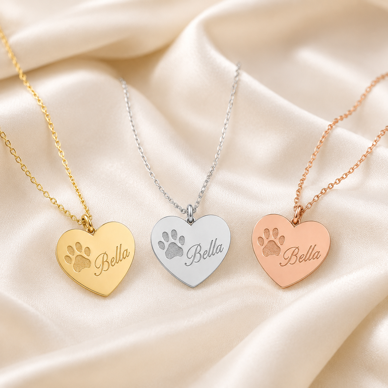Paw print heart necklace rose gold - personalized pet memorial pendant Anthology