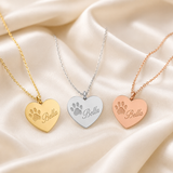 Paw print heart necklace rose gold - personalized pet memorial pendant Anthology