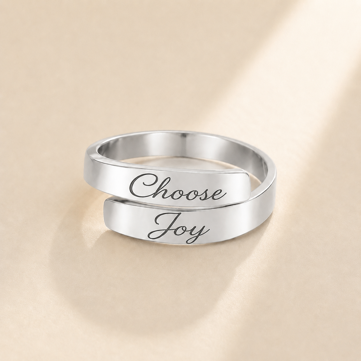 Personalized Message Ring close up detail - custom engraved cuff band Anthology Jewelry