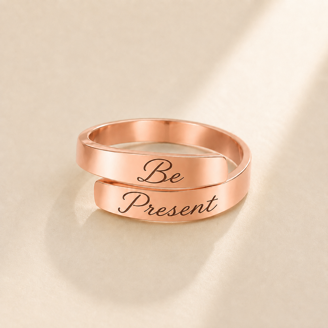 Personalized Message Ring alternate angle detail - custom engraved cuff band Anthology Jewelry
