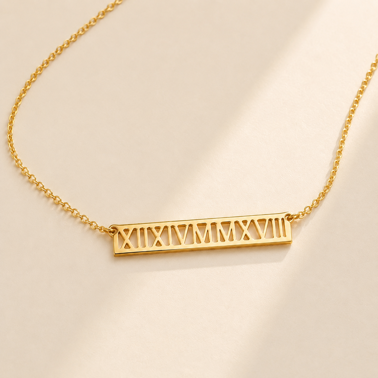 Roman numeral bar necklace - personalized date pendant Anthology Jewelry