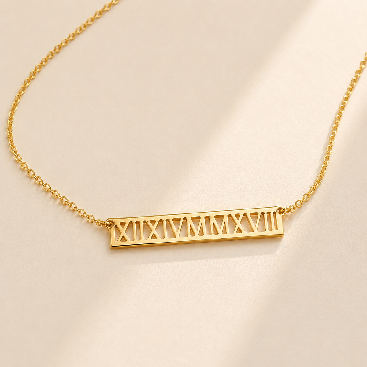 Roman numeral bar necklace - personalized date pendant Anthology Jewelry