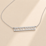 Roman numeral bar necklace styled - anniversary date necklace Anthology Jewelry