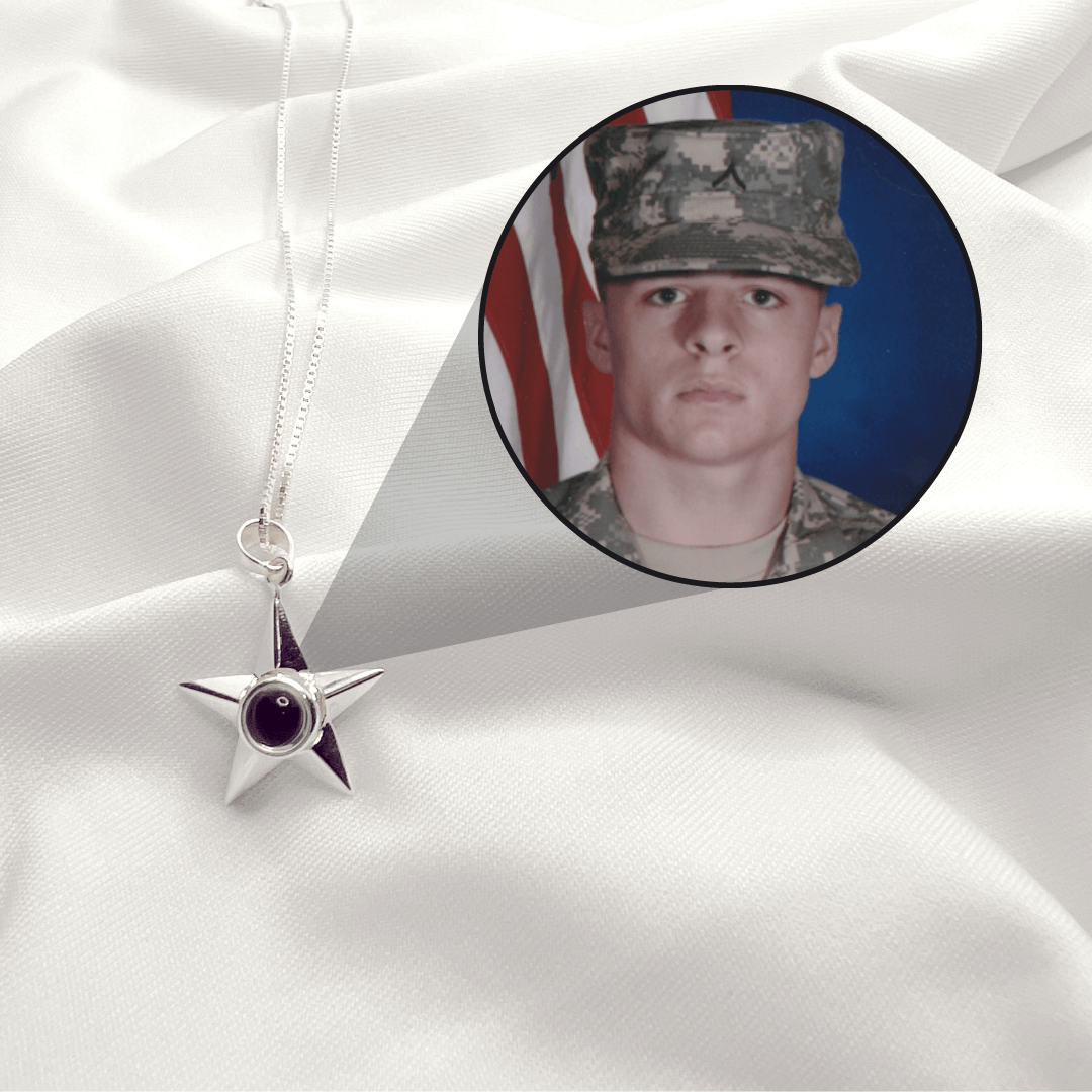 Custom memorial star necklace silver - personalized military photo pendant